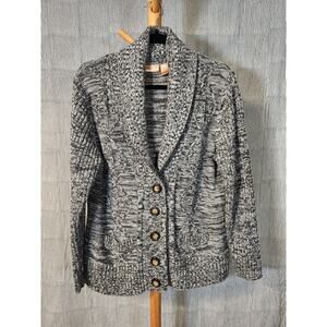 North Crest $55 Large Gray Heather Cable Knit Shawl Collar Cotton Cardigan